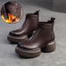 Shanghai Jiesu 2024 Winter New Fleece-Lined Warm Thick-Soled Height-Increasing Short Boots Top Layer Cowhide Commuter_vogvips.com