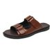 Summer Men's Fashionable Slippers, Anti Slip Shoes, Casual Leather Sandals, Top Layer Cowhide Beach Shoes For External_vogvips.com