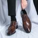 Men's Fashion Brown Brock Carved Men's Shoes Braided Blue Business Derby Shoes Lace-up Genuine Leather British Banquet Dress Wedding Leather_vogvips.com