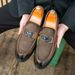 New Fashion Men's Brown Business Casual Loafer Shoes Daily Office Black Buckle Monk Men's Shoes One Foot Cover Banquet Dress Wedding Leather Shoes_vogvips.com