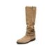 Velvet-textured Boots For Women, Model 25, Chunky Heel With Tassels, Milarad Long-leg Boots With Gathered Fabric, Knight-style Boots._vogvips.com