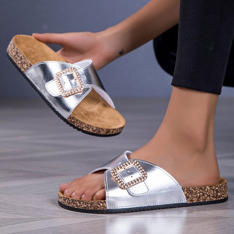 High-grade Soft Bottom Simple Stylish Flat Everything Temperament Comfortable Square Button Sandals_vogvips.com