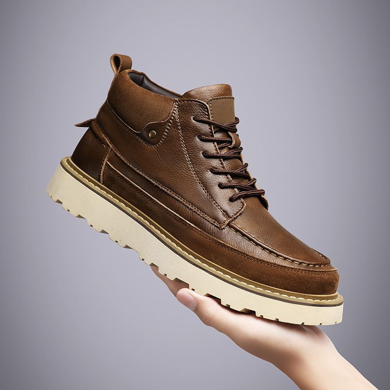 Men's Martin Winter Fleece Lined Warm Retro High-Top Leather British Style Thick-Soled Height-Increasing Work Autumn_vogvips.com