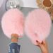 Autumn And Winter Hot Selling Plus Size Solid Color Fluffy Big Fur Slippers, Soft Bottom Flat Bottom Winter Baotou Home Warm Cotton Slippers_vogvips.com
