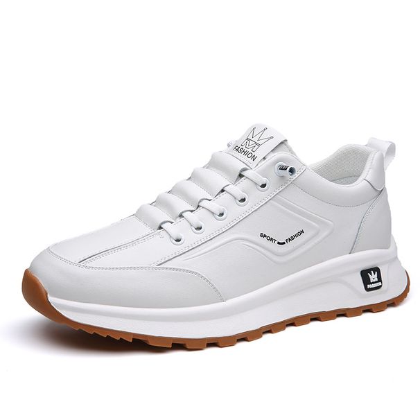 Spring 2025 New Trend Men's Genuine Leather Soft Sole Casual Sports Shoes Versatile Breathable Travel White Sneakers_vogvips.com