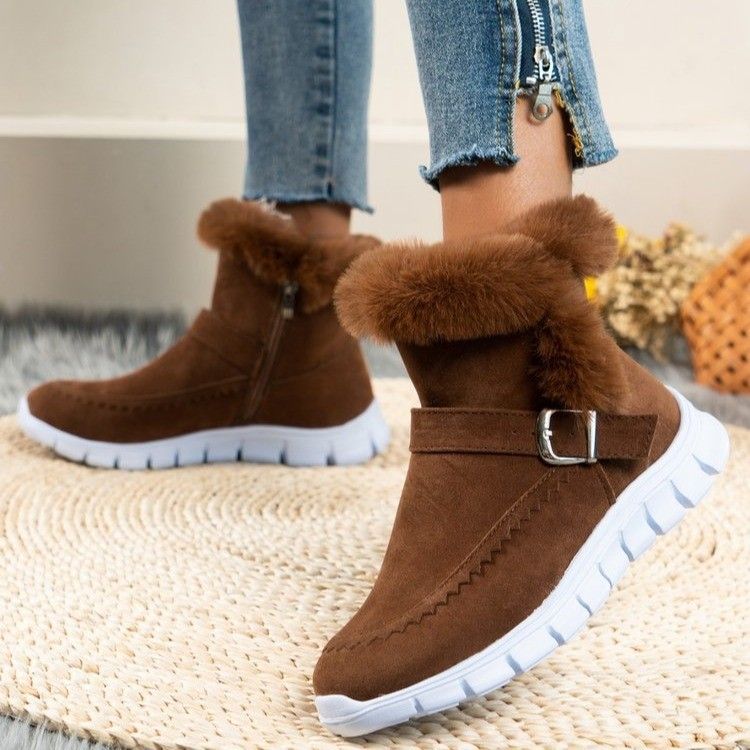 Women's Winter Snow Boots With Side Zipper - Plush Lined, Slip-Resistant Rubber Sole, Casual Comfort For Cold Weather (Black/Gray/Brown/Pink)_vogvips.com