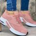 New Plus Size Women's Single Low Top Shoes, Dad Round Toe, Mid Heel, Lace Up Mesh Casual Sports Shoes_vogvips.com