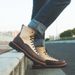 European Warm Series Large Yellow Autumn Winter Handmade Stitched Genuine Leather Cowhide Martin White Shoes Patchwork Work Men's Boots_vogvips.com