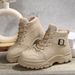 Women's Shoes Winter Warm Lace-Up Mid-Calf Boots With Faux Fur Lining, Platform Sole & Round Toe For Casual Comfort High Top Short Boots Shoes_vogvips.com