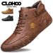 CLOHOO Hand-Sewn Soft-Soled Octopus Boot Men's Short High-Top Leather Boots For Men_vogvips.com