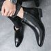 New Fashion Brown Retro Chelsea Boots Men's Pointed Toe Suit Martin Boots British Crocodile Pattern Business Men's Boots Leather Short Boots_vogvips.com