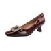 Square Toe High Heels For Women, Stiletto Heels, 2025 New Spring And Autumn Women's Shoes, Rhinestone Square Buckle, Burgundy Fren_vogvips.com