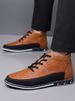 Men's Leather Casual Shoes Comfortable Breathable Soft Leather Upper Lace-Up Mid Top Sneakers For Versatile Wear_vogvips.com