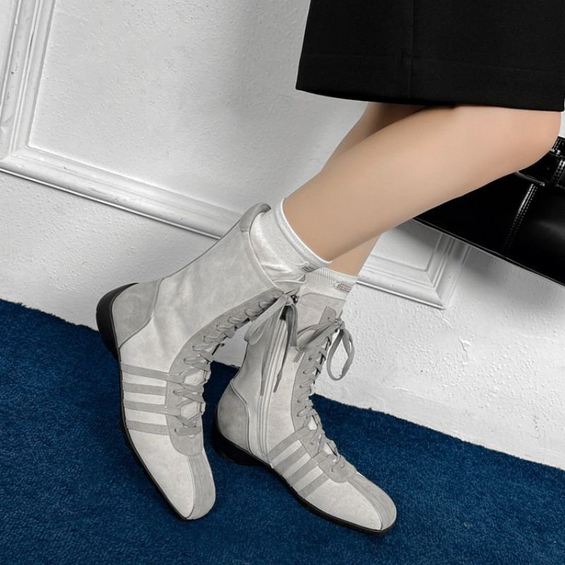 Women Boxing Boots Niche Light Luxury 2025 Autumn Winter Handmade Shoes Women's Boots Soft Leather Boxing Boots, Four_vogvips.com