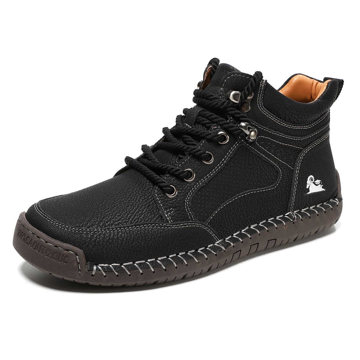 Plus Size Men's Leather Boots, Fashion Stitching Shoes For Men, Flat Lace-Up Martin Boots, Outdoor High-Top Shoes 1320_vogvips.com