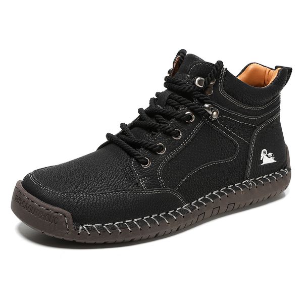 Plus Size Men's Leather Boots, Fashion Stitching Shoes For Men, Flat Lace-Up Martin Boots, Outdoor High-Top Shoes 1320_vogvips.com