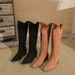 H735-1 Comfortable Solid Color Autumn Winter Suede Slimming Fashion For Women, Over-the-Knee Pointed Toe Chunky Heel_vogvips.com