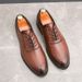 New Black And White Color-block Carved Brick Men's Shoes For Men's Business Leather British Derby Shoes Pointed Toe Banquet Wedding Leather Shoes_vogvips.com