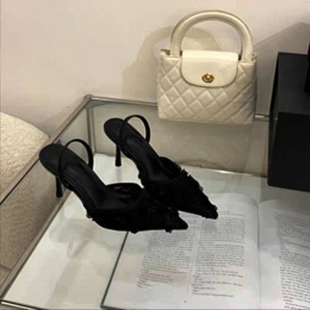 Niche Style French Mesh Breathable Toe-cap Half Slippers Women's Shoes New Arrivalspring Fairy Style Gentle High Heels_vogvips.com