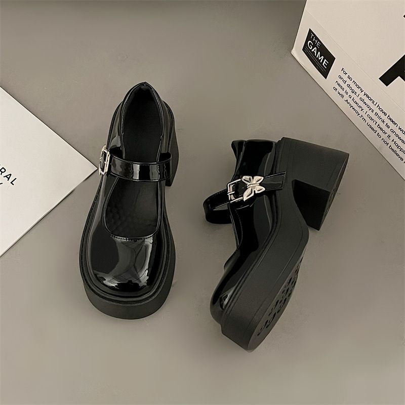 Black Thick Bottom Women's Leather Autumn Winter 2025 New Dress High Heel French Mary Jane Shoes_vogvips.com