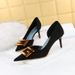 6168-A2 Style Fashionable Slim Fit Women's Singles Shoes With High Heels And Shallow Side Hollow Metal Buckle Decoration_vogvips.com