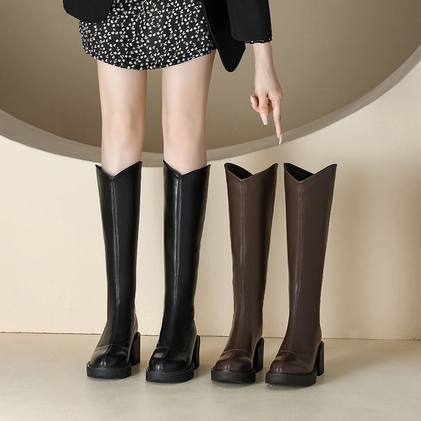 Petite For Women, High Heels, Thick Soles, Small Sizes, Over-the-Knee, Plus Size, Wide Long V-Neck Riding Bo, Slim_vogvips.com