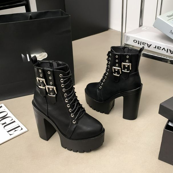2025 New Autumn And Winter Super High Heel Short Boots Women's Shoes Thick Heel Martin Boots Internet Celebrities_vogvips.com