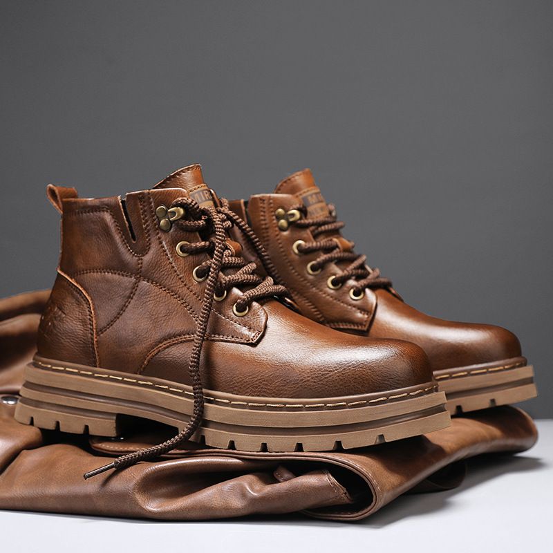 European Warm Series Italian Plus Size Autumn Winter New Couple Martin Thick Sole Genuine Leather Yellow Boots_vogvips.com