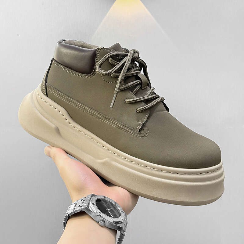 2025 Autumn Winter New Height Increasing Thick Sole Martin Casual Leather Waterproof Trendy Shoes Men's Snow Boots_vogvips.com