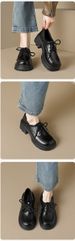 Platform Loafers Women's Laces, One Pedal And Two Single Shoes, Black Retro Small Leather Shoes._vogvips.com
