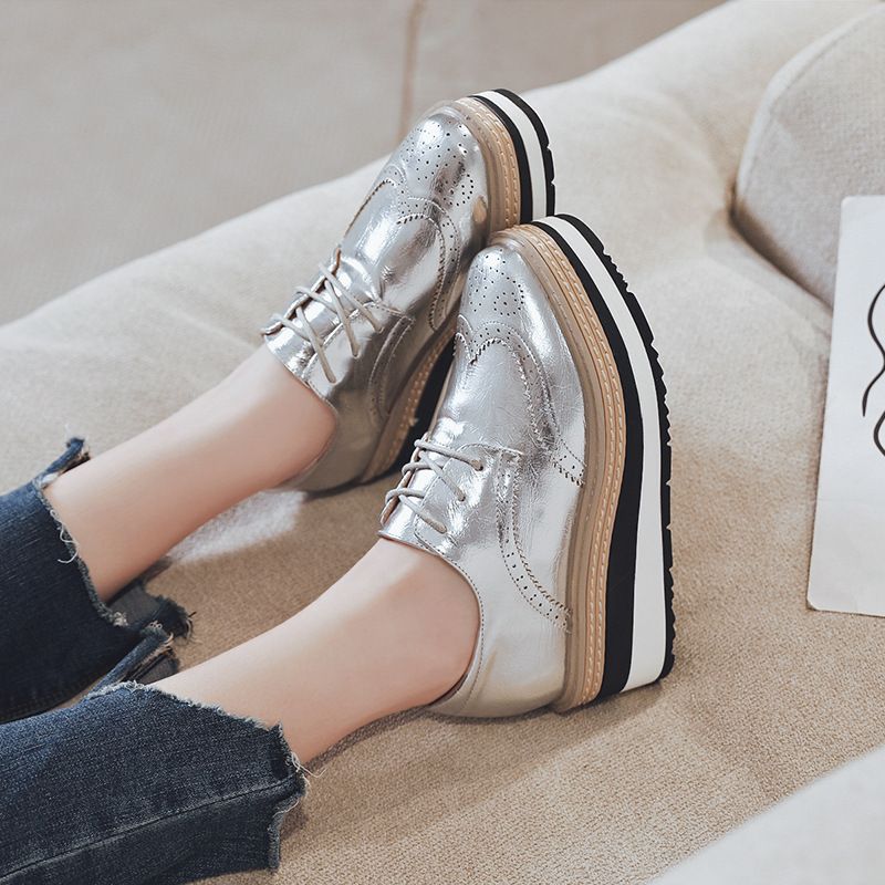 Women's Shoes New Brogue Thick Soled Platform Shoes Wedge Heeled Shoes For Women With Increased Height And Casual British Style Without Tiring Feet_vogvips.com