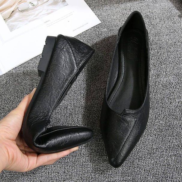 Women's Black Work 2026 New Model Office Soft-soled Flat Professional Flight Attendant Women's Pointed-toe Leather Shoes_vogvips.com