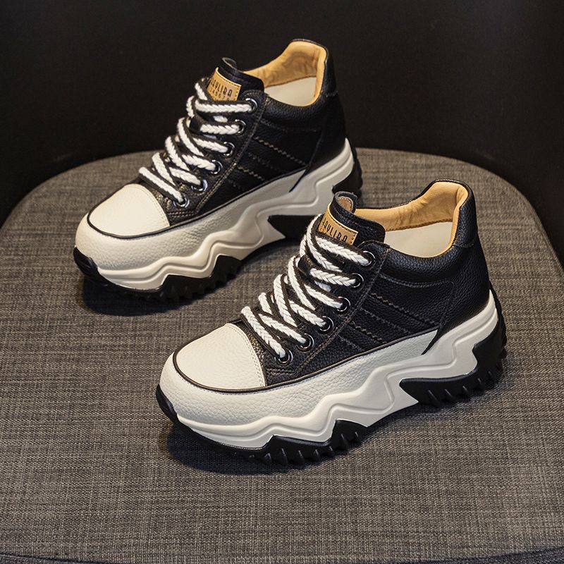 Black And White Inner Height Increase Thick-soled Dad Shoes Women's Versatile Little White Shoes Casual Women's Shoes_vogvips.com