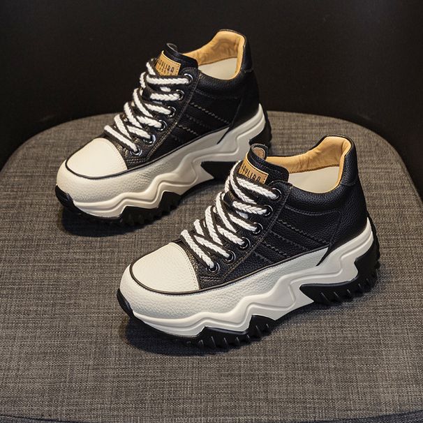 Black And White Inner Height Increase Thick-soled Dad Shoes Women's Versatile Little White Shoes Casual Women's Shoes_vogvips.com