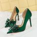 626-H38 Wind High Women's Thin Heels Shallow Mouth Pointed Side Hollow Water Diamond Bow Single Wedding Shoes_vogvips.com