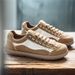 Men Mesh Patchwork Casual Sneakers, Slip‑On No‑Tie Lace Breathable Lightweight Flat Retro Walking Board Shoes_vogvips.com