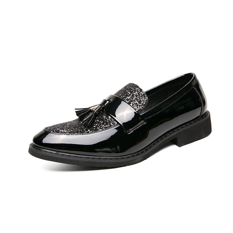 British Style Tassel Loafers Trendy Men's Slip-On Formal Business Casual Leather Sequin Evening Shoes_vogvips.com