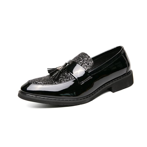 British Style Tassel Loafers Trendy Men's Slip-On Formal Business Casual Leather Sequin Evening Shoes_vogvips.com