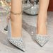 Exclusive Cross-border Sales: Rhinestone Pearl Pointed Toe Open-back Wine Glass Stiletto High Heels For Women In Gold_vogvips.com