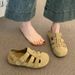 Vintage Forest Style Closed-Toe Sandals For Women 2025 Summer New Two-Way Hollow Out Half Slippers Woven Soft Flat Pig_vogvips.com