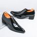 Glossy Casual Leather Spring Autumn Fashion Pointed Business Front Zipper Formal Thick Heel Height Increasing Shoes_vogvips.com