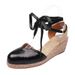 Women's Shoes Wedge Heels Thick Bottom Closed Toe Slip On Spring And Autumn Slip On Lace Up High Heels Single Shoes Hollow Straw_vogvips.com