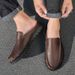 Men's Genuine Leather Mule Slippers Breathable Open-back Loafers Hand-stitched Non-slip Thick Sole Casual Slip-on Shoes_vogvips.com