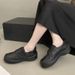 Velcro Retro Soft Leather Commuter Round-toe Thick-soled Women's Loafers, Elegant Black Soft-soled Shoes_vogvips.com