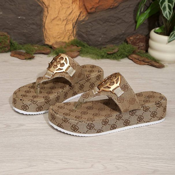 Women's Summer Casual Flat Slippers Plus Size Slides Slippers With Letter Metal Buckle_vogvips.com
