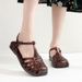Open-toe Cutout Sandals With Flat Heel, Square Toe, Roman Woven Mesh, Casual Jelly Women's Shoes For Summer, Beach,_vogvips.com