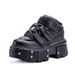 Women's Heavy Metal Thick Soled Low Top Punk Leather Shoes Dark Black Motorcycle Style_vogvips.com