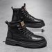European Warm Series Ultra-fiber Leather High-top Black Work Casual Short British Style Fashion Cold-adhesive Martin Men's Boots_vogvips.com