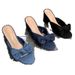 Spanish Summer Spring New Style Blue Bow Denim With Chunky Heel And Open Toe, Ultra-soft Women's Sandals_vogvips.com