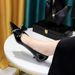 237-H35 Korean Fashion Banquet Thin Middle Heel Shallow Mouth Pointed Lacquer Leather Water Diamond Bow Women's Single_vogvips.com